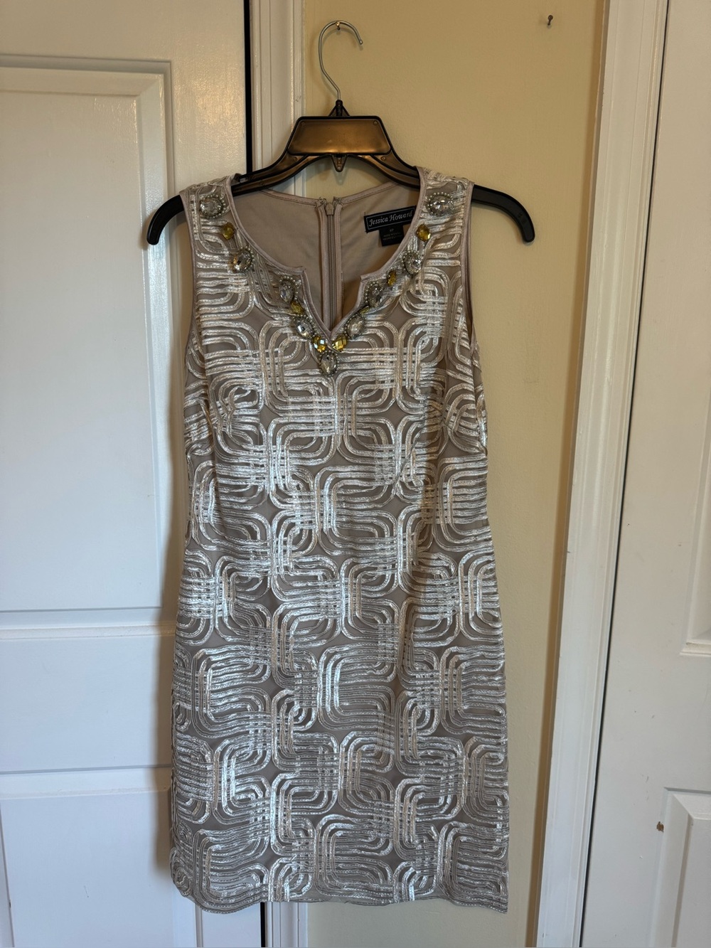 Jessica Howard Taupe Dress with Silver Embellished Neckline